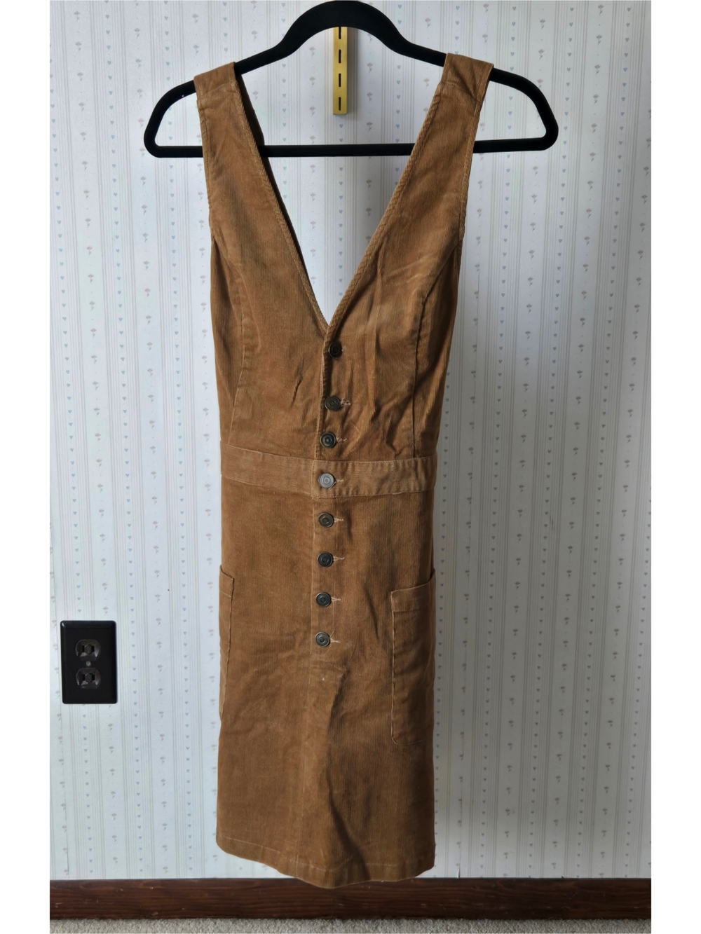 Brown Corduroy Button-Front Women's Dress